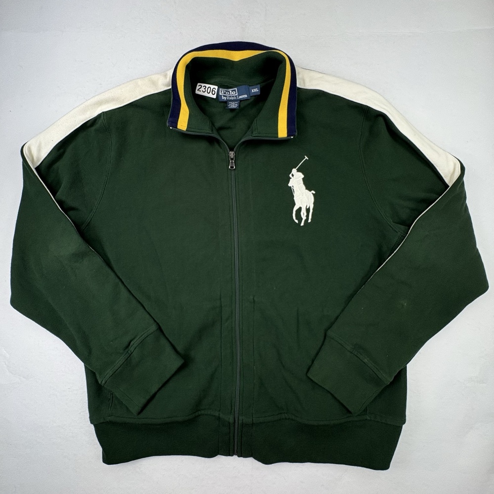 Polo Ralph Lauren Track Jacket Mens 2XL Green Full Zip Big Pony Logo Knit